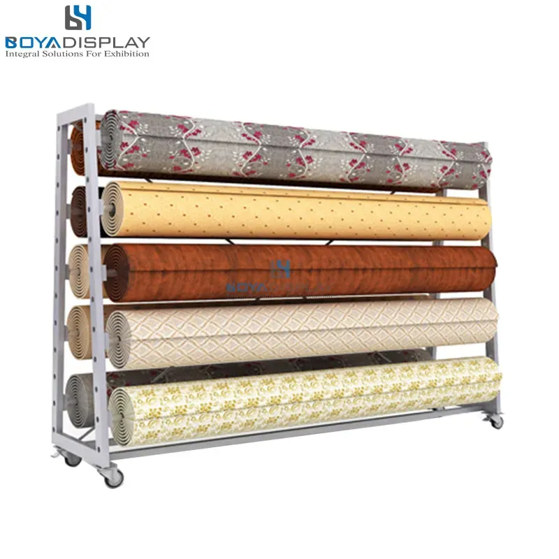 Rak Display karpet gulung sampel karpet kain penggunaan toko Showroom Logo kustom kualitas tinggi