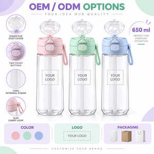 Bouteille d'eau double compartiment en PC transparent de 650 ml avec couvercle anti-poussière rabattable et boucle de transport pour usage quotidien - Product Image 4