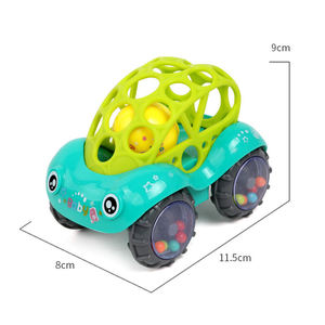 Jouet à hochet pour voiture en caoutchouc souple avec billes sonores à l'intérieur des pneus, à pousser et à faire rouler, pour le développement de la préhension des bébés, cadeau interactif parent-enfant - Product Image 4