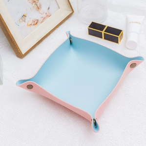 Plateau de rangement de bureau en cuir pliable, porte-clés et porte-monnaie, pour la maison, la salle de bain et le salon, design Japandi, facile à nettoyer - Product Image 5