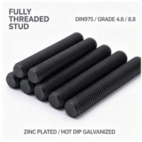DIN975 Threaded Rod Grade 4.8/8.8 Carbon Steel Fully Threaded Stud Zinc Plated Black Finish Construction Fastening