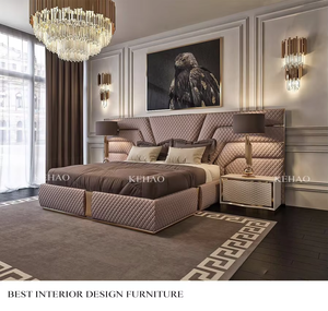 Cama doble de lujo de cuero con almacenamiento y dos mesitas de noche, conjunto de muebles de diseño italiano moderno tamaño King - Product Image 2