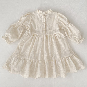 Vestito per Bambine 1-6 Anni con Ricamo Floreale, Colletto Arricciato, Outfit Autunnale in Cotone per Neonate e Bambine, Abito da Principessa - Product Image 5