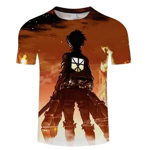 Camiseta digital masculina de manga curta, camiseta 3d estampada digital para homens, roupas de anime attack on titan