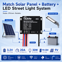 Contrôleur solaire PWM Boost 3228 3.2V 30W 20A de Sukite pour éclairage public à énergie solaire avec capteur