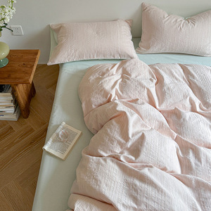 Sichao Double-<b>Striped</b> Pure Cotton Four-Piece <b>Bedding</b> <b>Set</b> Yarn-Dyed Washed Cotton Nordic Style - Product Image 3