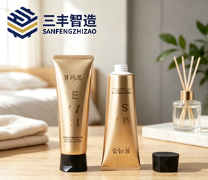 หลอดบีบ PE สีแชมเปญโกลด์แบบขัดเงา พร้อมฝาปิดทรงเหลี่ยมสีดำด้าน สำหรับครีมทามือและน้ำหอม - Product Image 2