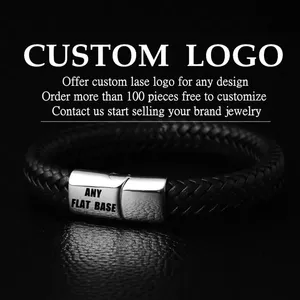 316L Stainless Steel Double Link Mask Charms Cuff Bracelets Bangles 12mm Braided Leather Men Bracelets Luxury Jewelry