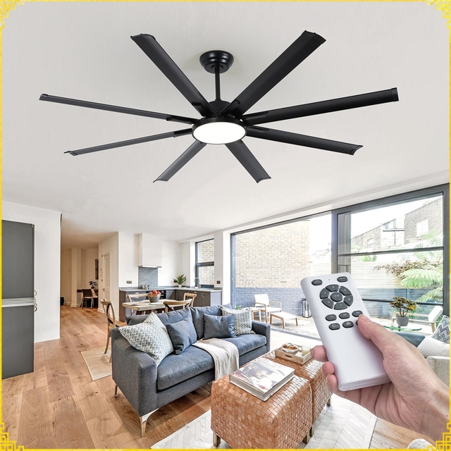 Hot Sale 72 Inch Modern Industrial Ceiling Fan with LED Light 8 Aluminum Blades for Warehouse Workshop Black Large Fan