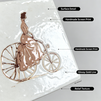 Motif mural en céramique imprimé à la main ACCENTS 100x100mm, représentant une cycliste moderne à vélo Penny Farthing, isolation thermique pour la décoration intérieure