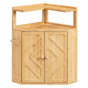 Armoire de rangement d'angle en bois de bambou à double couche, organisateur de cuisine pour la vaisselle et les condiments - Product Image 5