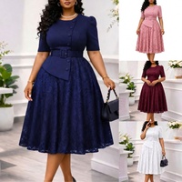 Robe d'été J637 pour femmes, élégante et décontractée, avec dentelle, manches mi-longues, patchwork, robes de travail pour femmes, robes de bureau
