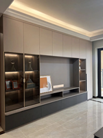 Mueble de TV de Pared de Lujo con Puertas de Vidrio LED, Gris - Fabricación Personalizada OEM/ODM