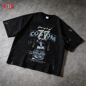 T-shirt Vintage con Strass da <span class=keywords><strong>Uomo</strong></span>, Spalle Cadenti, Alta Qualità, Lusso, All'ingrosso, Streetwear, Designer, Stampa DTG, Grafica - Product Image 1