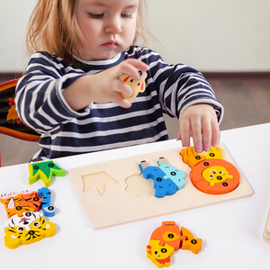 Blocchi di Costruzione in Legno per l'Educazione Precoce, Puzzle di Animali, Giocattolo per Bambini Fai-da-Te, Catena Alimentare, Gioco di Abbinamento Colori per Bambini - Product Image 5