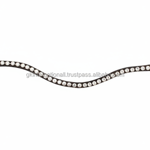 Banda Frontal para Caballo de Cuero Premium con Incrustaciones de Cristal en Forma de Ola, Lazos de Cambio Rápido, Compatible con Brida Inglesa - Product Image 1