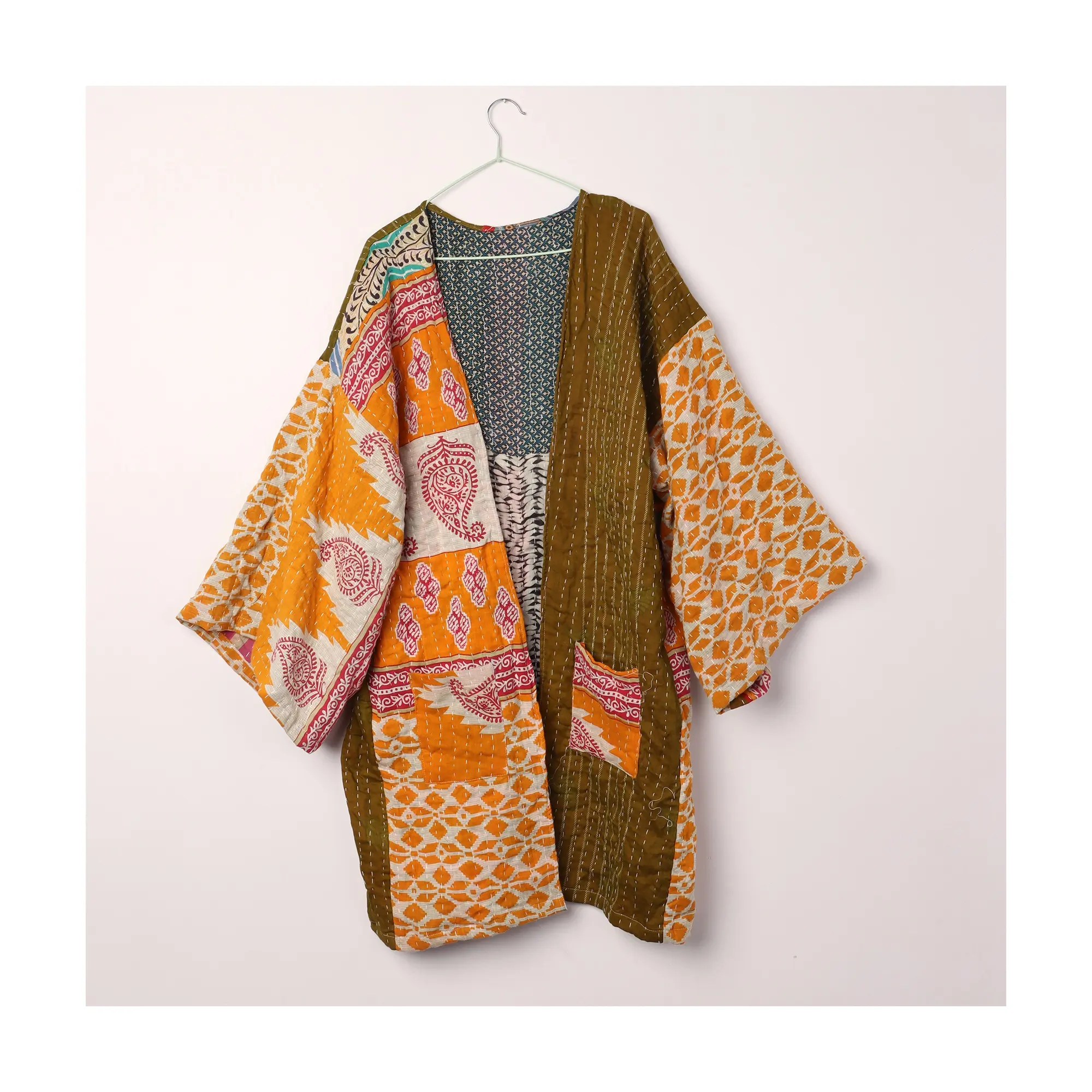 Vintage-Inspirado Quilted Kantha Kimono quimonos mulheres New Cut Work Vintage Kantha Jacket kantha kimono praia desgaste vestuário feminino
