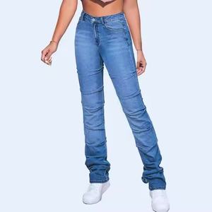 Jeans personnalisés avec logo OEM, vente chaude, respirants, amples, confortables, décontractés, en denim uni pour femmes - Product Image 5