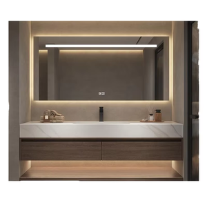 Mobile da Bagno Moderno Piccolo di Design in Legno e Granito, Combinato con <span class=keywords><strong>Specchio</strong></span>, Lavabo e Luce - Product Image 1