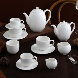 Vaso di porcellana stoviglie da caffè con elegante motivo in rilievo per matrimonio Hotel bianco ceramica finissima cina Vajjila teiera - Product Image 2
