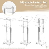 Pupitre en acrylique portable avec étagère de rangement roulante, roulettes verrouillables, hauteur réglable de 37,8 à 47,2 pouces pour les églises et les salles de classe