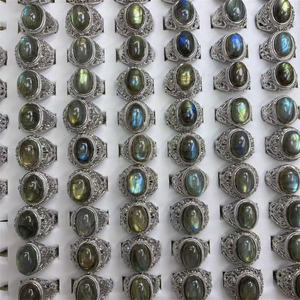 Bague pour homme en cristal naturel, pierre de guérison, labradorite, agate mousse, œil de tigre, pour cadeau - Product Image 5