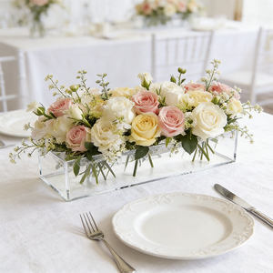 デスクトップスクエア透明ウェディングセンターピースアクリル製フラワーベース（ホームデコレーション用） - Product Image 1