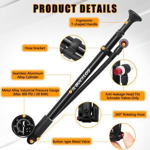 OEM/ODM BUCKLOS Pompe à air pour fourche de vélo Haute pression 300 PSI Pompe à amortisseur arrière pour vélo Manomètre de gonflage de valve Presta Schrader - Product Image 2