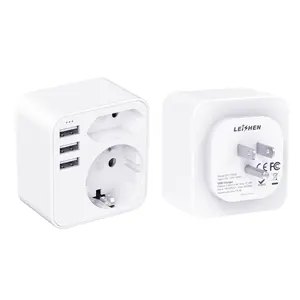 Leishen 3 USB-A EU to US Travel Adapter with Earthing Contact 2 Pin to 3 Pin Plug Ataptor for America Canada British More