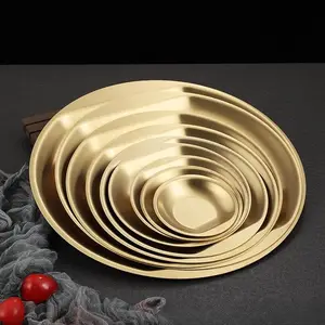 Factory Wholesale 304 Korea Stainless Steel Gold Silver Western BBQ Plate Cake Dessert Fruit Plate Buffet Plate