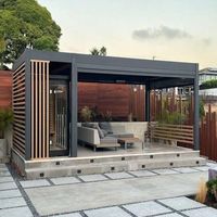 Pabellón Moderno de Aluminio para Jardín con Techo de Láminas Eléctricas Abatibles, Gazebo para Exteriores y Ventanas con Láminas Fijas