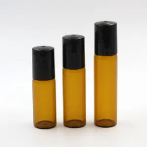 5ml 10ml 15ml 30ml Brown Essential Oil Perfume Package Roller Glass Bottle With Black Cap