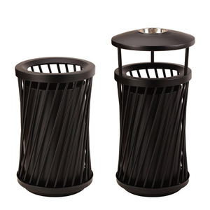 Outdoor Metal Trash Can Cylindrical With Lid For Park And Garden Use - Product Image 2