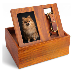 Solid Wood Pet Urn With Photo Frame And Collar Holder For Pet <b>Memorial</b> Keepsake <b>Box</b> Rectangle Shape Secure Storage - Product Image 4