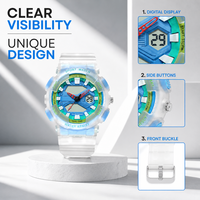 Reloj Digital Deportivo Resistente al Agua con Doble Hora, Blanco Esmerilado Translúcido, con Logotipo Personalizado al por Mayor para Estudiantes