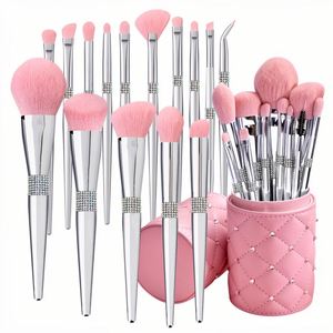 New Design Elegant Pink Ultra Soft Synthetic Fibre <b>Makeup</b> Brush Set Brush Holder 11 Pieces (Silver Pink + Holder) for <b>Makeup</b> - Product Image 1