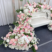 Rangkaian Bunga Mawar dan Hydrangea Ungu dan Putih dari Sutra Buatan untuk Dekorasi Pernikahan dan Latar Belakang