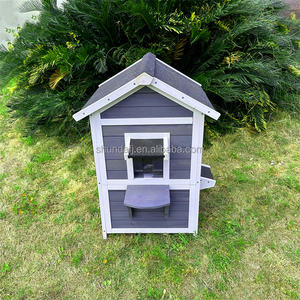 Деревянный домик для кошек SDCH015, уличный, современный, роскошный, всепогодный, двухэтажный, с выходами, асфальтовой крышей и лестницами, серый - Product Image 6