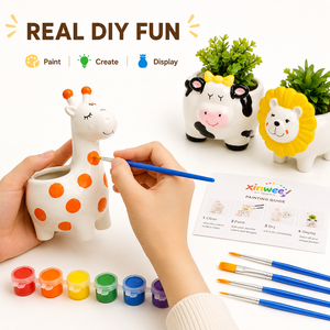 Kit de Pot de Fleurs en Céramique DIY en Gros – Peignez Votre Propre Pot à Fleurs Animaux – Ensemble d'Art et d'Artisanat pour Enfants avec 6 Peintures et 4 Pinceaux – Cadeau - Product Image 4