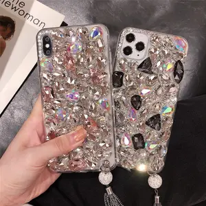 Bijoux fantaisie acrylique strass gland luxe étui de téléphone portable pour iPhone 15 14 Samsung S24 S23 A34 A54