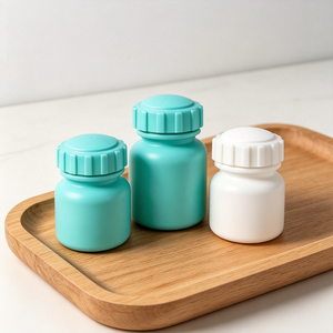 Flacon en plastique de 80 ml et 100 ml, bleu et blanc, pour compléments alimentaires, médicaments, vitamines, avec bouchon anti-dérapant et sécurité enfant. - Product Image 6
