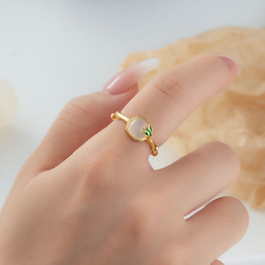 New Chinese Style Bamboo Joint Open Ring White Agate Bezel Setting Retro Index Finger Ring Gift For Women - Product Image 2
