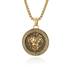 Collar de león de acero de titanio con diamantes, estilo retro hip-hop, diseño exclusivo, colgante de cabeza de león imponente, Dong - Product Image 4