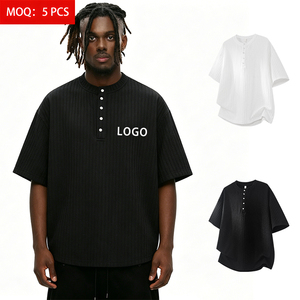 Camisetas <span class=keywords><strong>Henley</strong></span> de Manga Corta para <span class=keywords><strong>Hombre</strong></span>, con Logotipo Bordado Personalizado, Verano, 210GSM, Poliéster y Spandex, Transpirables, Casuales, con Textura Acanalada - Product Image 1