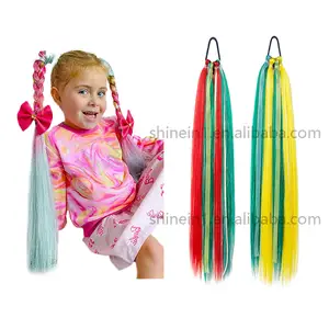 Shinein 20inch Festival Kids Braid Ponytail Extension Handmade Colorful Tinsel Glitter Braiding Hair For Kids