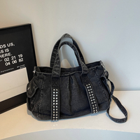 Sac fourre-tout en jean délavé pour femme, sac à main rétro avec rivets, grande capacité, sac de voyage à bandoulière, vente en gros