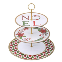 Nampan Kue & Camilan Natal 3 Tingkat Melamin dengan Logo Kustom untuk Pertukaran Kue & Pojok Minuman di Hari Raya