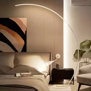 Lámpara de pie de esquina regulable minimalista, luz LED de arco nórdico moderna para dormitorio y sala de estar