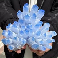 Vente en gros : Cluster de quartz bleu créé en laboratoire, cristal cultivé hydrothermiquement, spécimen de druse pour ornement de bureau, cadeau pour les amateurs de cristaux