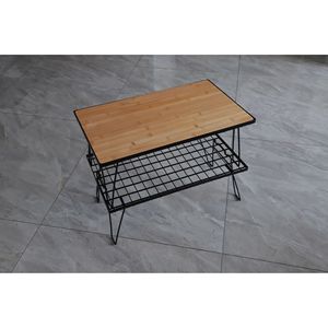 Bamboo Folding Table 60x35.5x25 Cm Portable Outdoor Camping Rectangular Iron Frame - Product Image 4